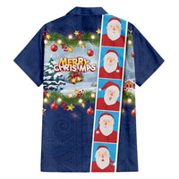 Merry Christmas Family Matching Short Sleeve Bodycon Dress and Hawaiian Shirt Funny Santa Claus Cards Photo and Polynesian Pattern Blue Color LT03 - Polynesian Pride
