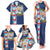 Merry Christmas Family Matching Tank Maxi Dress and Hawaiian Shirt Funny Santa Claus Cards Photo and Polynesian Pattern Blue Color