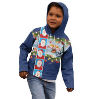 Merry Christmas Kid Hoodie Funny Santa Claus Cards Photo and Polynesian Pattern Blue Color