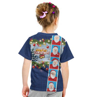 Merry Christmas Kid T Shirt Funny Santa Claus Cards Photo and Polynesian Pattern Blue Color