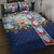 Merry Christmas Quilt Bed Set Funny Santa Claus Cards Photo and Polynesian Pattern Blue Color LT03