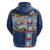 Merry Christmas Zip Hoodie Funny Santa Claus Cards Photo and Polynesian Pattern Blue Color