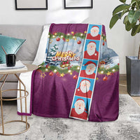 Merry Christmas Blanket Funny Santa Claus Cards Photo and Polynesian Pattern Pink Color
