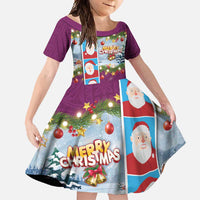 Merry Christmas Family Matching Long Sleeve Bodycon Dress and Hawaiian Shirt Funny Santa Claus Cards Photo and Polynesian Pattern Pink Color LT03 Daughter's Dress Pink - Polynesian Pride