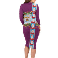 Merry Christmas Family Matching Long Sleeve Bodycon Dress and Hawaiian Shirt Funny Santa Claus Cards Photo and Polynesian Pattern Pink Color LT03 - Polynesian Pride