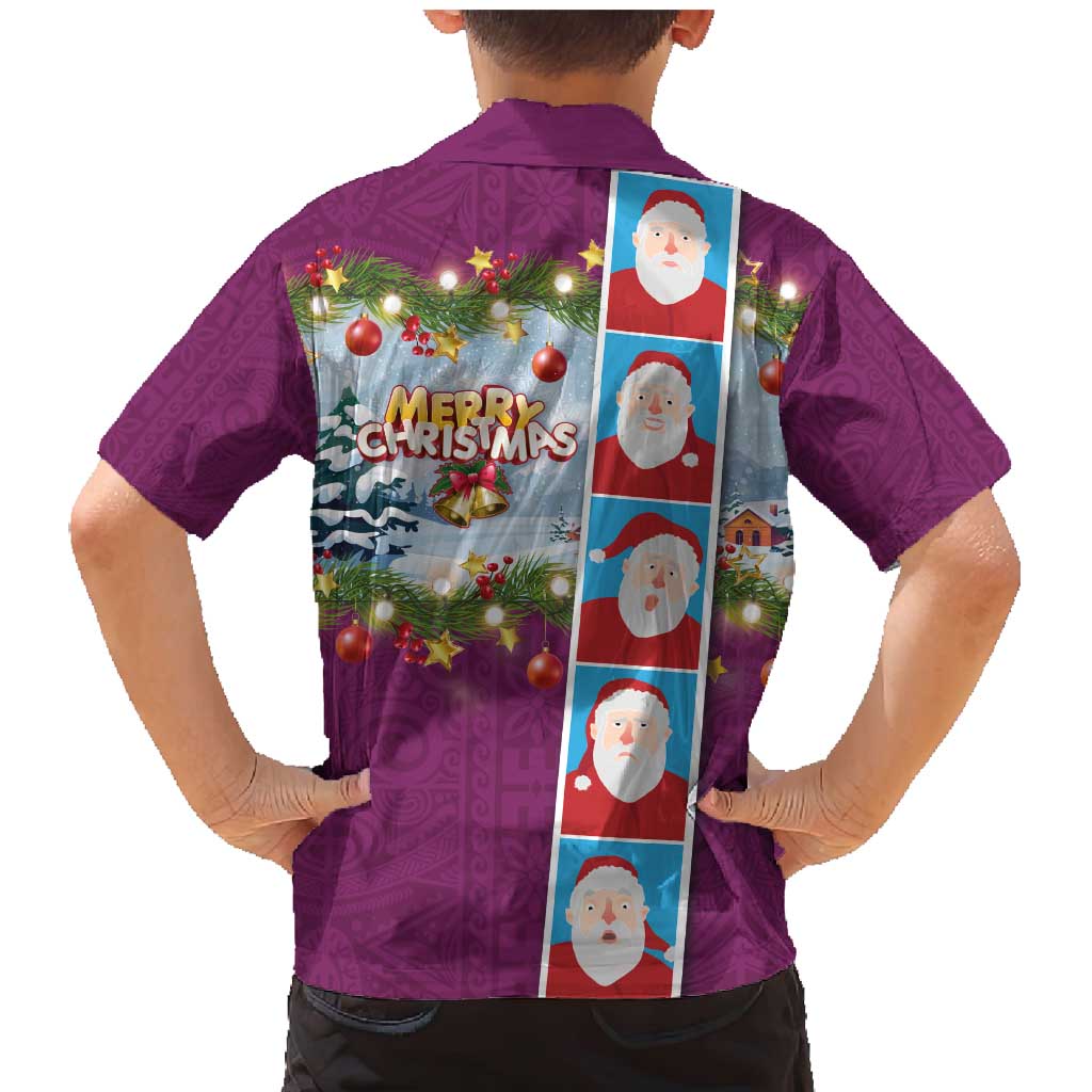 Merry Christmas Family Matching Mermaid Dress and Hawaiian Shirt Funny Santa Claus Cards Photo and Polynesian Pattern Pink Color LT03 - Polynesian Pride
