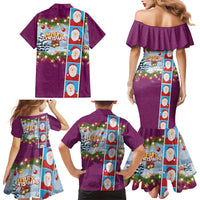 Merry Christmas Family Matching Mermaid Dress and Hawaiian Shirt Funny Santa Claus Cards Photo and Polynesian Pattern Pink Color LT03 - Polynesian Pride