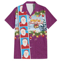 Merry Christmas Family Matching Puletasi and Hawaiian Shirt Funny Santa Claus Cards Photo and Polynesian Pattern Pink Color LT03 Dad's Shirt - Short Sleeve Pink - Polynesian Pride