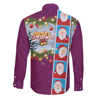 Merry Christmas Family Matching Puletasi and Hawaiian Shirt Funny Santa Claus Cards Photo and Polynesian Pattern Pink Color LT03 - Polynesian Pride