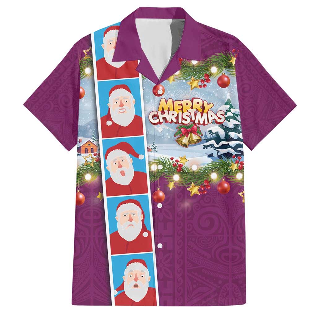Merry Christmas Family Matching Short Sleeve Bodycon Dress and Hawaiian Shirt Funny Santa Claus Cards Photo and Polynesian Pattern Pink Color LT03 Dad's Shirt - Short Sleeve Pink - Polynesian Pride