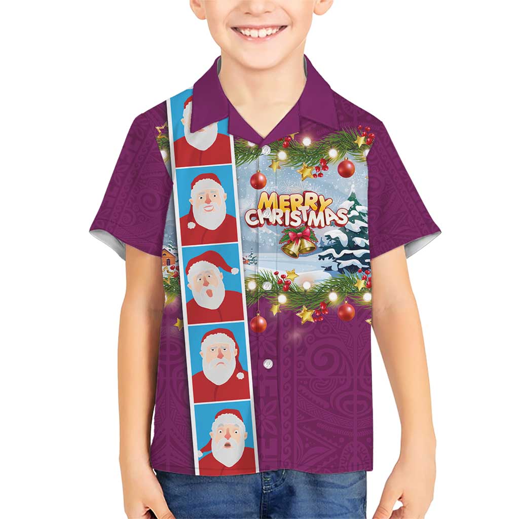 Merry Christmas Family Matching Short Sleeve Bodycon Dress and Hawaiian Shirt Funny Santa Claus Cards Photo and Polynesian Pattern Pink Color LT03 Son's Shirt Pink - Polynesian Pride