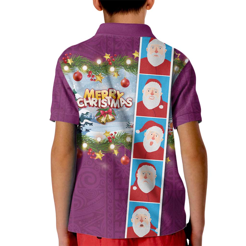Merry Christmas Kid Polo Shirt Funny Santa Claus Cards Photo and Polynesian Pattern Pink Color