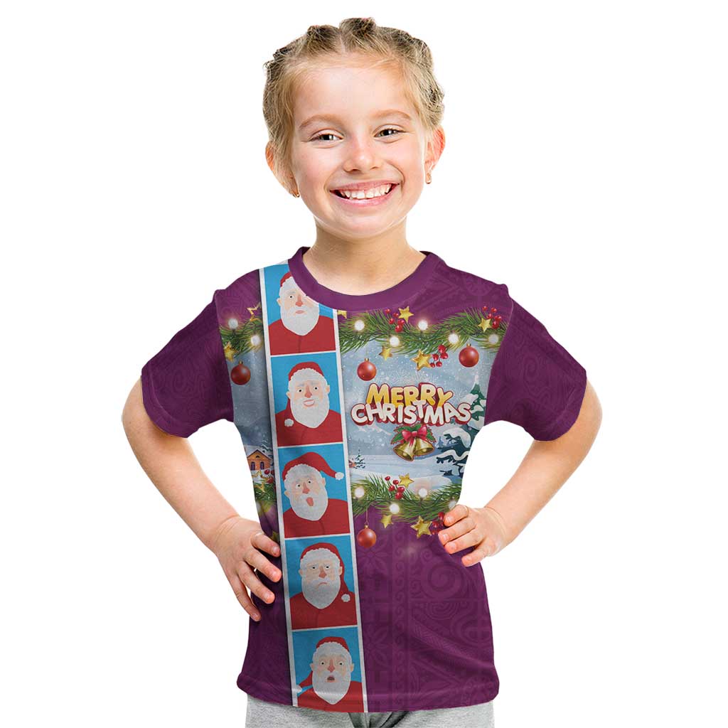 Merry Christmas Kid T Shirt Funny Santa Claus Cards Photo and Polynesian Pattern Pink Color