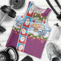 Merry Christmas Men Tank Top Funny Santa Claus Cards Photo and Polynesian Pattern Pink Color