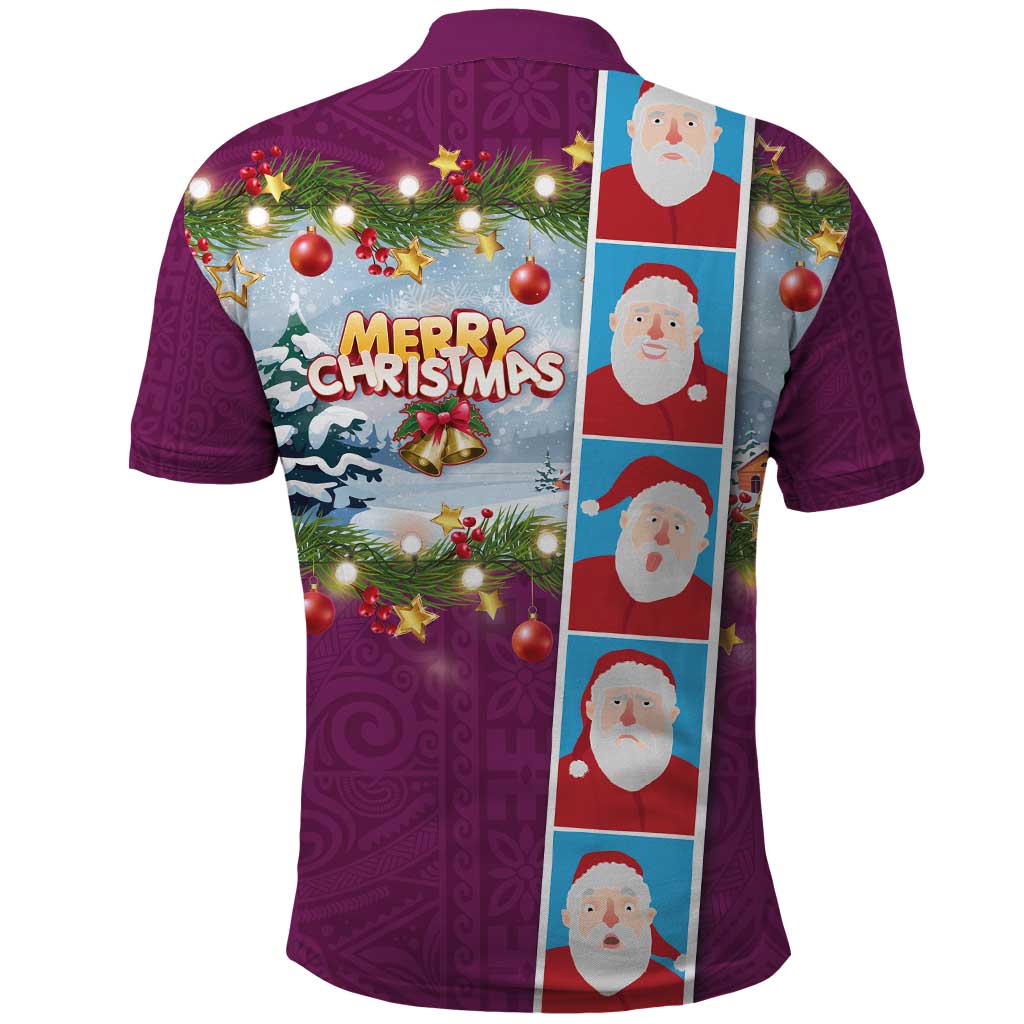 Merry Christmas Polo Shirt Funny Santa Claus Cards Photo and Polynesian Pattern Pink Color
