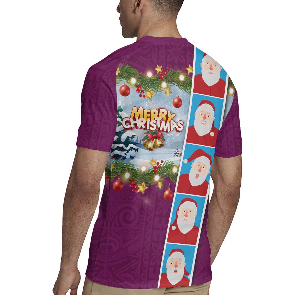 Merry Christmas Rugby Jersey Funny Santa Claus Cards Photo and Polynesian Pattern Pink Color
