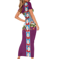 Merry Christmas Short Sleeve Bodycon Dress Funny Santa Claus Cards Photo and Polynesian Pattern Pink Color LT03 - Polynesian Pride