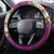 Merry Christmas Steering Wheel Cover Funny Santa Claus Cards Photo and Polynesian Pattern Pink Color