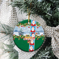 Merry Christmas Ceramic Ornament Funny Santa Claus Cards Photo and Polynesian Pattern Green Color