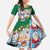 Merry Christmas Family Matching Long Sleeve Bodycon Dress and Hawaiian Shirt Funny Santa Claus Cards Photo and Polynesian Pattern Green Color
