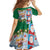 Merry Christmas Family Matching Long Sleeve Bodycon Dress and Hawaiian Shirt Funny Santa Claus Cards Photo and Polynesian Pattern Green Color