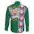 Merry Christmas Family Matching Long Sleeve Bodycon Dress and Hawaiian Shirt Funny Santa Claus Cards Photo and Polynesian Pattern Green Color