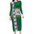 Merry Christmas Family Matching Long Sleeve Bodycon Dress and Hawaiian Shirt Funny Santa Claus Cards Photo and Polynesian Pattern Green Color
