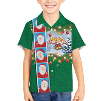 Merry Christmas Family Matching Long Sleeve Bodycon Dress and Hawaiian Shirt Funny Santa Claus Cards Photo and Polynesian Pattern Green Color LT03 Son's Shirt Green - Polynesian Pride