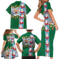Merry Christmas Family Matching Short Sleeve Bodycon Dress and Hawaiian Shirt Funny Santa Claus Cards Photo and Polynesian Pattern Green Color LT03 - Polynesian Pride