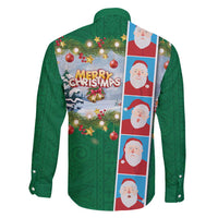 Merry Christmas Family Matching Short Sleeve Bodycon Dress and Hawaiian Shirt Funny Santa Claus Cards Photo and Polynesian Pattern Green Color LT03 - Polynesian Pride