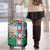 Merry Christmas Luggage Cover Funny Santa Claus Cards Photo and Polynesian Pattern Green Color