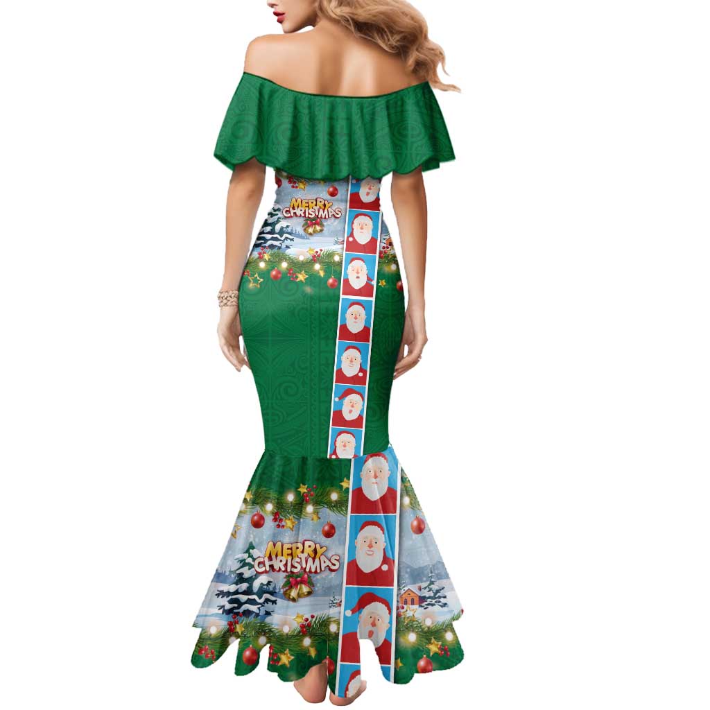 Merry Christmas Mermaid Dress Funny Santa Claus Cards Photo and Polynesian Pattern Green Color LT03 - Polynesian Pride