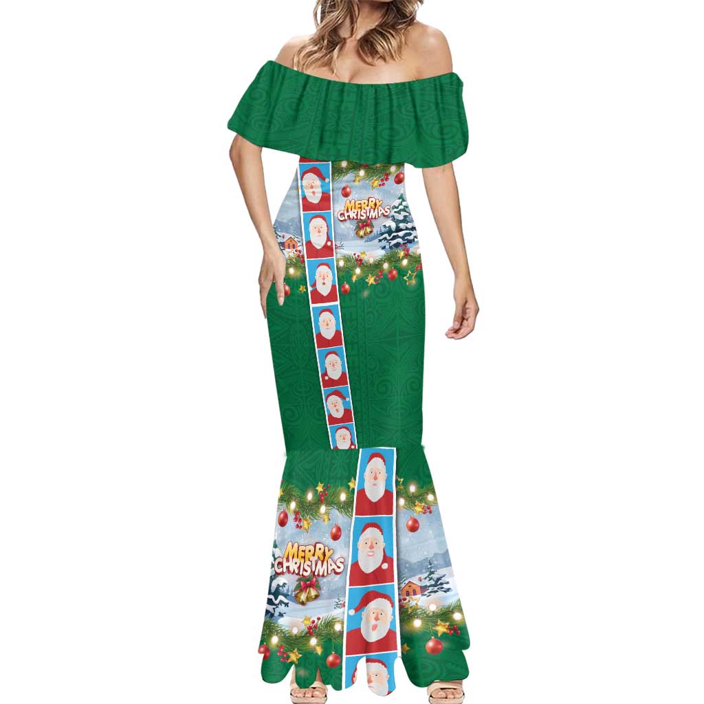 Merry Christmas Mermaid Dress Funny Santa Claus Cards Photo and Polynesian Pattern Green Color LT03 - Polynesian Pride