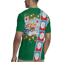 Merry Christmas Rugby Jersey Funny Santa Claus Cards Photo and Polynesian Pattern Green Color