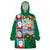 Merry Christmas Wearable Blanket Hoodie Funny Santa Claus Cards Photo and Polynesian Pattern Green Color