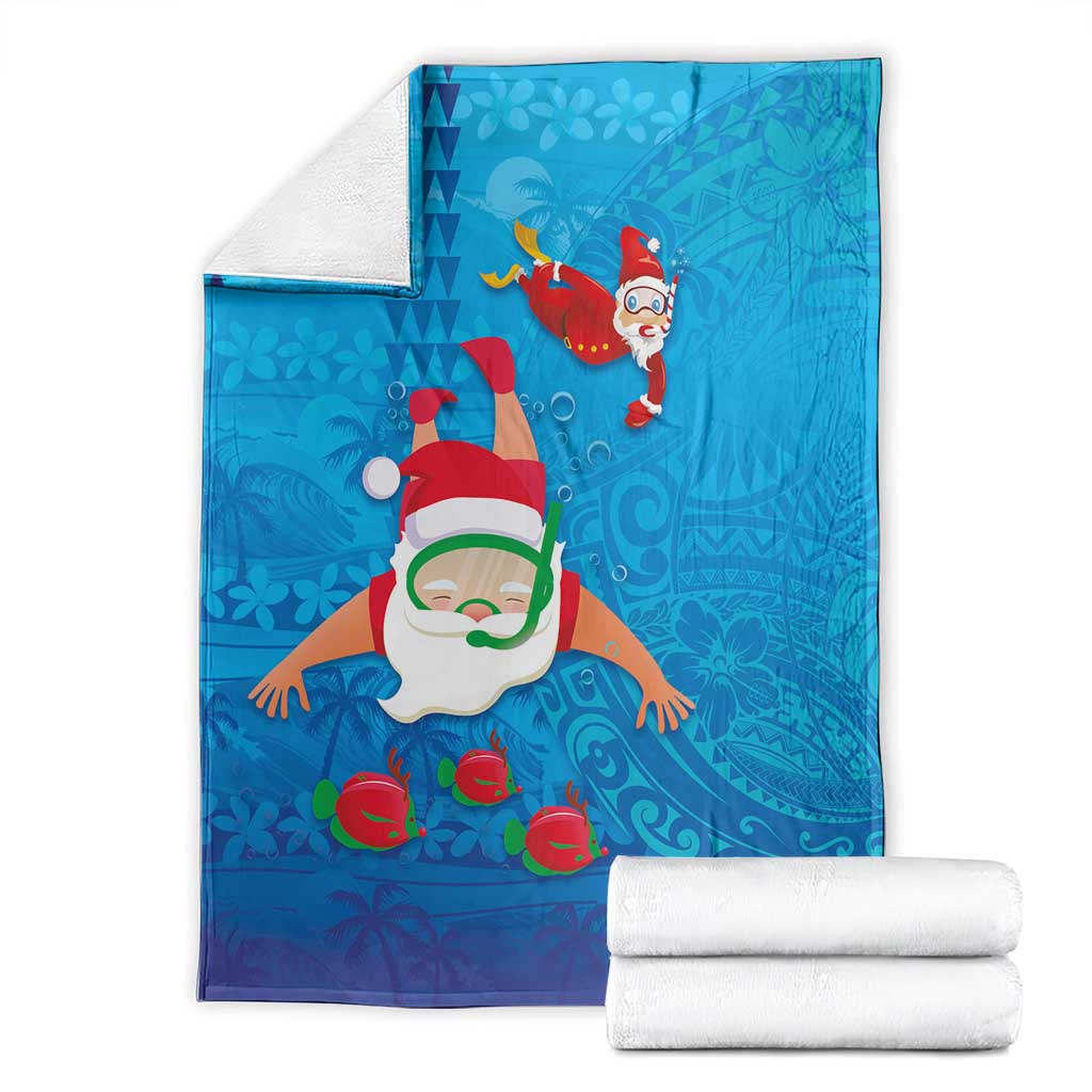 Hawaiian Santa Claus Snorkeling Blanket Kakau and Polynesian Pattern
