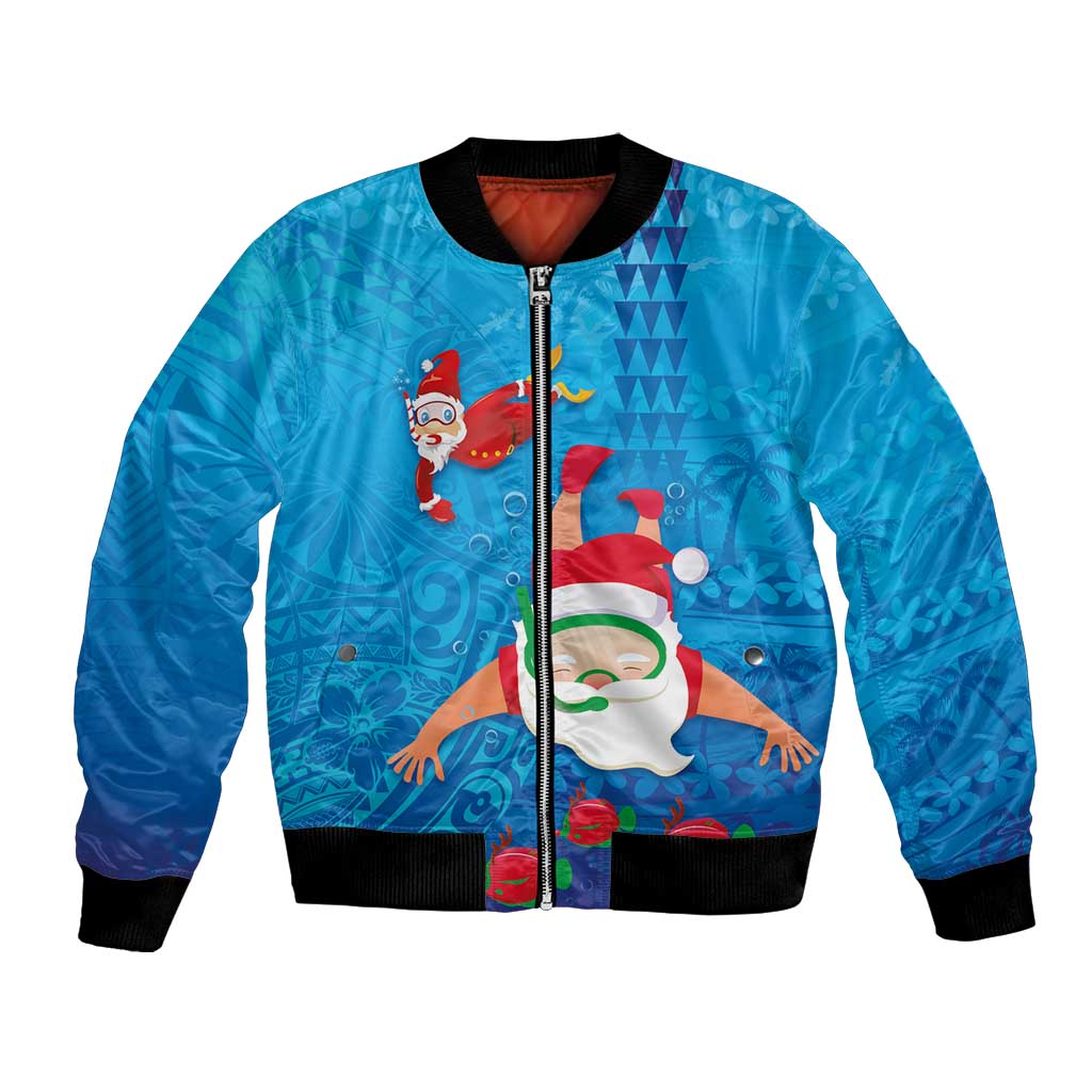 Hawaiian Santa Claus Snorkeling Bomber Jacket Kakau and Polynesian Pattern