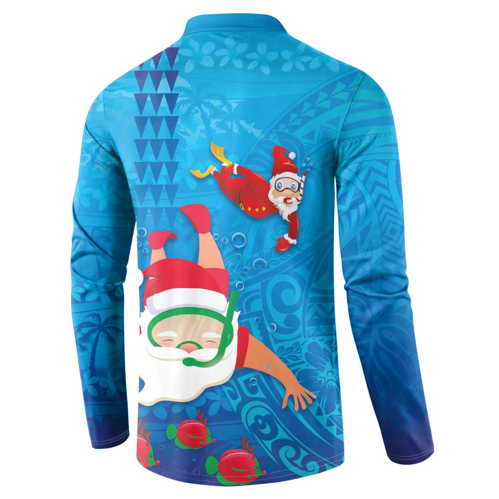 Hawaiian Santa Claus Snorkeling Button Sweatshirt Kakau and Polynesian Pattern