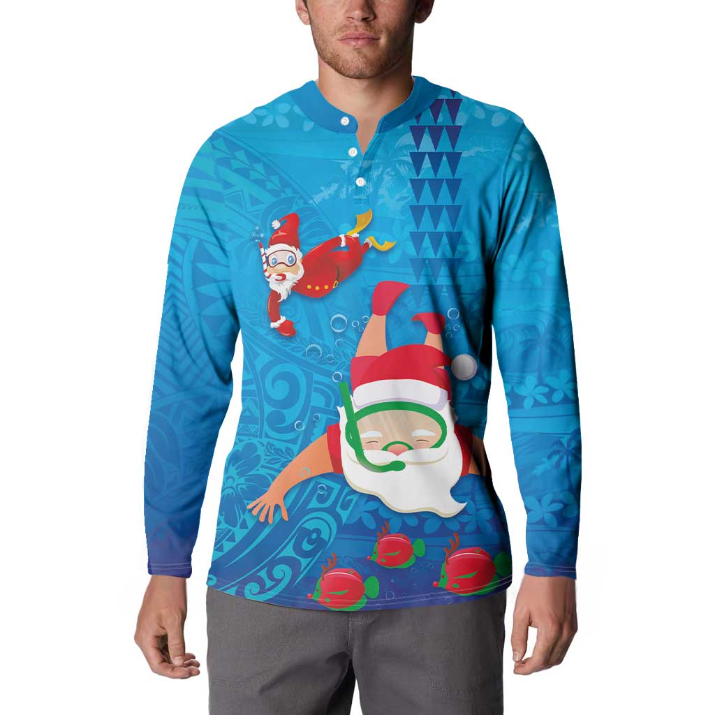 Hawaiian Santa Claus Snorkeling Button Sweatshirt Kakau and Polynesian Pattern