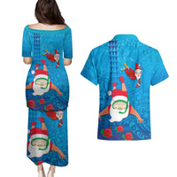 Hawaiian Santa Claus Snorkeling Couples Matching Puletasi and Hawaiian Shirt Kakau and Polynesian Pattern
