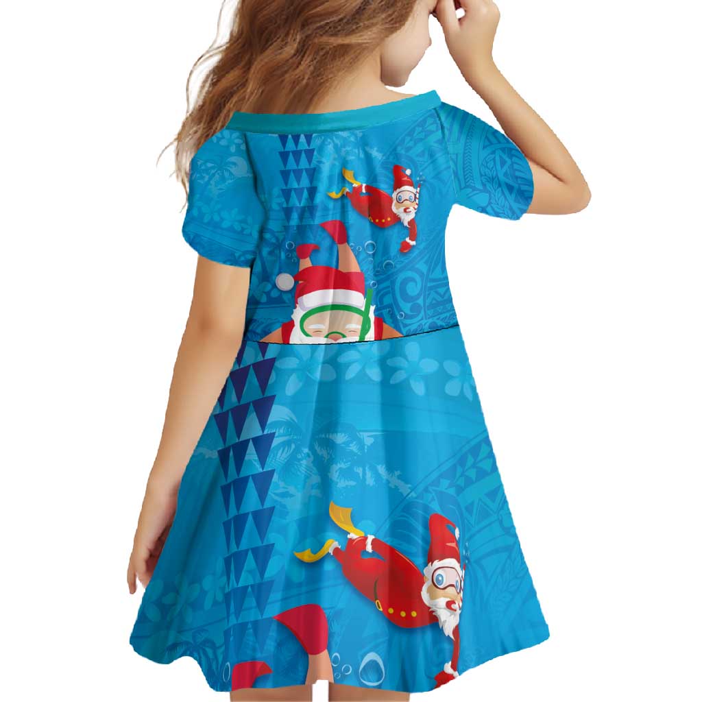 Hawaiian Santa Claus Snorkeling Family Matching Long Sleeve Bodycon Dress and Hawaiian Shirt Kakau and Polynesian Pattern LT03 - Polynesian Pride