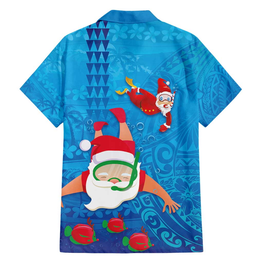 Hawaiian Santa Claus Snorkeling Family Matching Long Sleeve Bodycon Dress and Hawaiian Shirt Kakau and Polynesian Pattern LT03 - Polynesian Pride