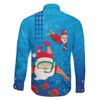 Hawaiian Santa Claus Snorkeling Family Matching Long Sleeve Bodycon Dress and Hawaiian Shirt Kakau and Polynesian Pattern LT03 - Polynesian Pride