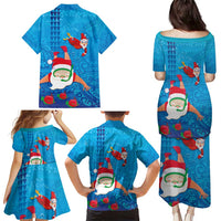 Hawaiian Santa Claus Snorkeling Family Matching Puletasi and Hawaiian Shirt Kakau and Polynesian Pattern LT03 - Polynesian Pride