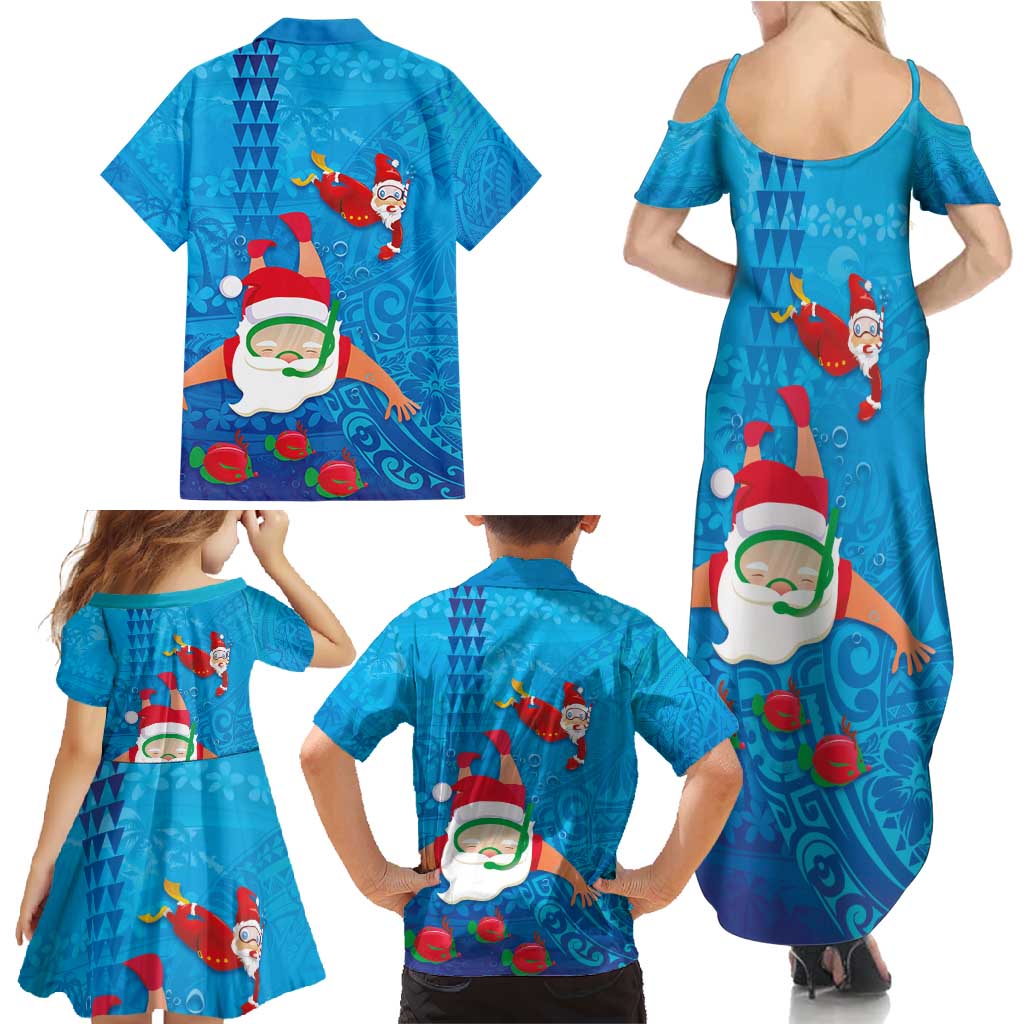 Hawaiian Santa Claus Snorkeling Family Matching Summer Maxi Dress and Hawaiian Shirt Kakau and Polynesian Pattern
