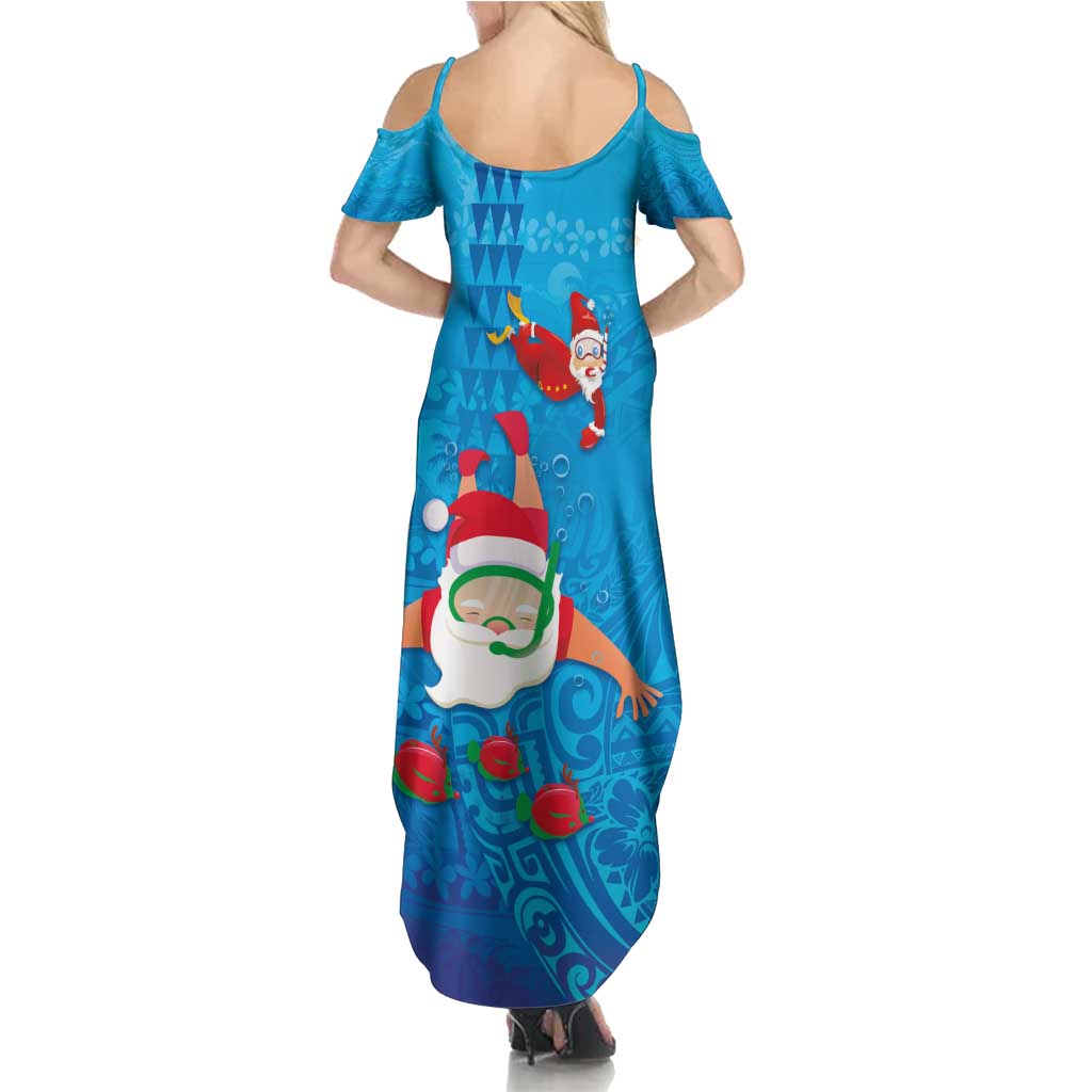 Hawaiian Santa Claus Snorkeling Family Matching Summer Maxi Dress and Hawaiian Shirt Kakau and Polynesian Pattern