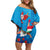 Hawaiian Santa Claus Snorkeling Off Shoulder Short Dress Kakau and Polynesian Pattern