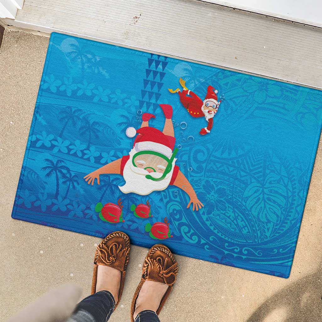Hawaiian Santa Claus Snorkeling Rubber Doormat Kakau and Polynesian Pattern