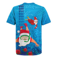 Hawaiian Santa Claus Snorkeling Rugby Jersey Kakau and Polynesian Pattern
