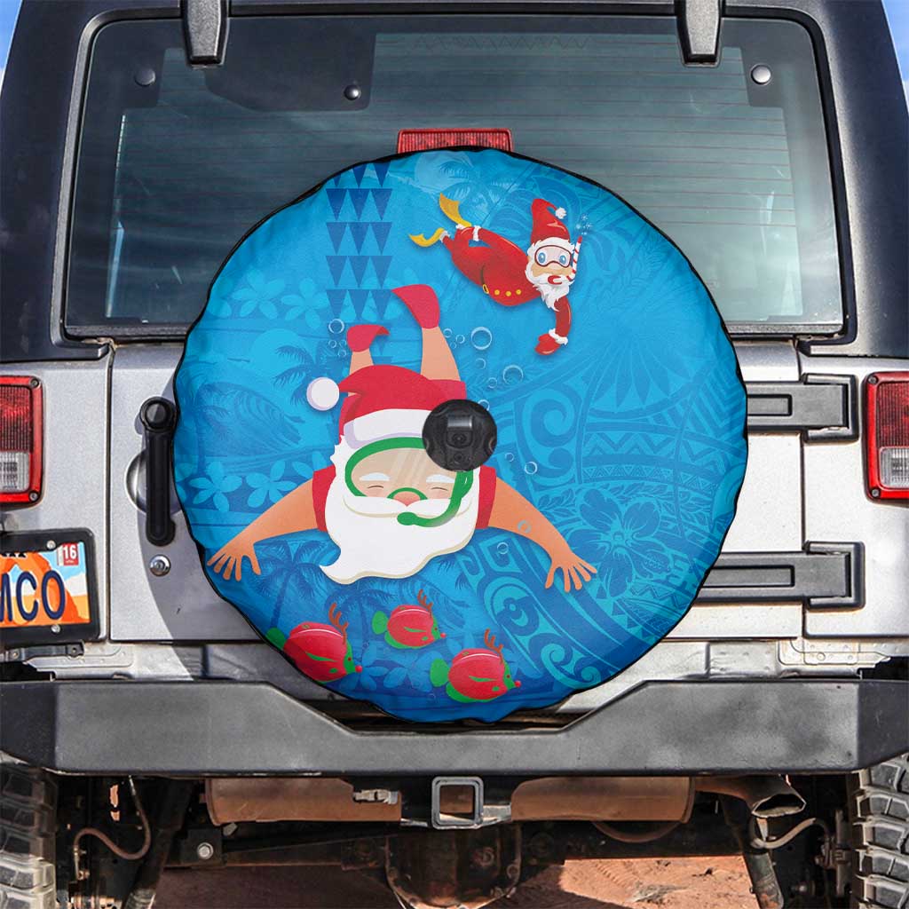 Hawaiian Santa Claus Snorkeling Spare Tire Cover Kakau and Polynesian Pattern